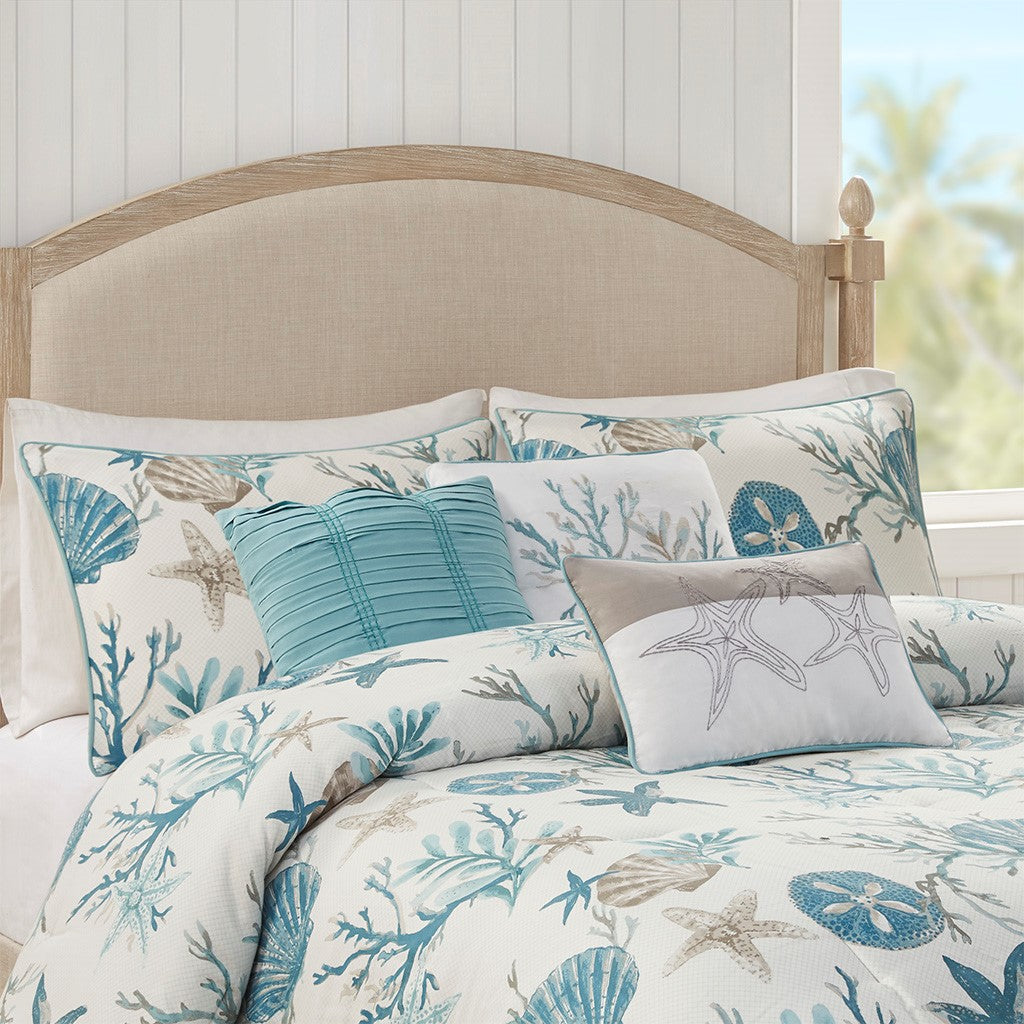 7 Piece Cotton Sateen Comforter Set Aqua King King Aqua Cotton