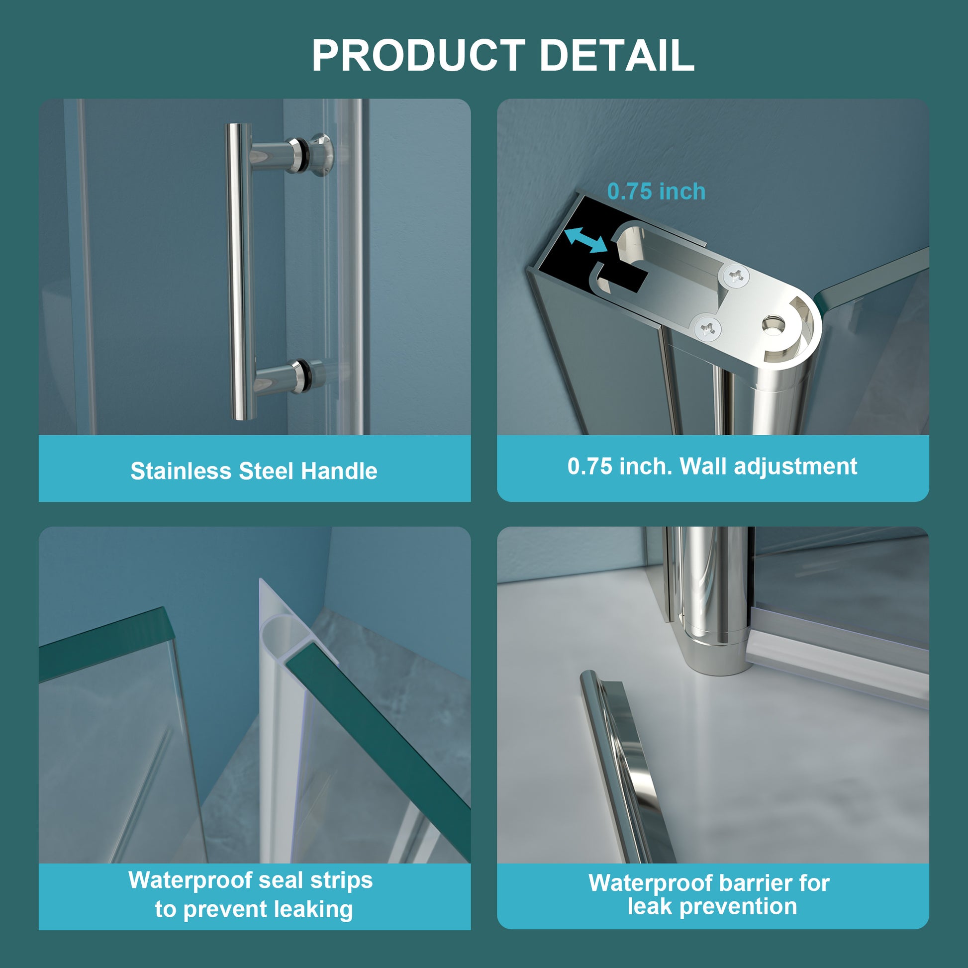 36"W X 72"H Fold Frameless Shower Door With Tempered Glass, Chrome Chrome Glass