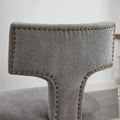 Mid Century Modern Dining Chairs Set Of 2, Farmhouse Linen Fabric Upholstered Accent Chair Curved Backrest With Copper Nails Around,Kitchen Chairs With Hardwood Frame, Gray Gray Rubberwood Set Of 2 Foam Upholstered