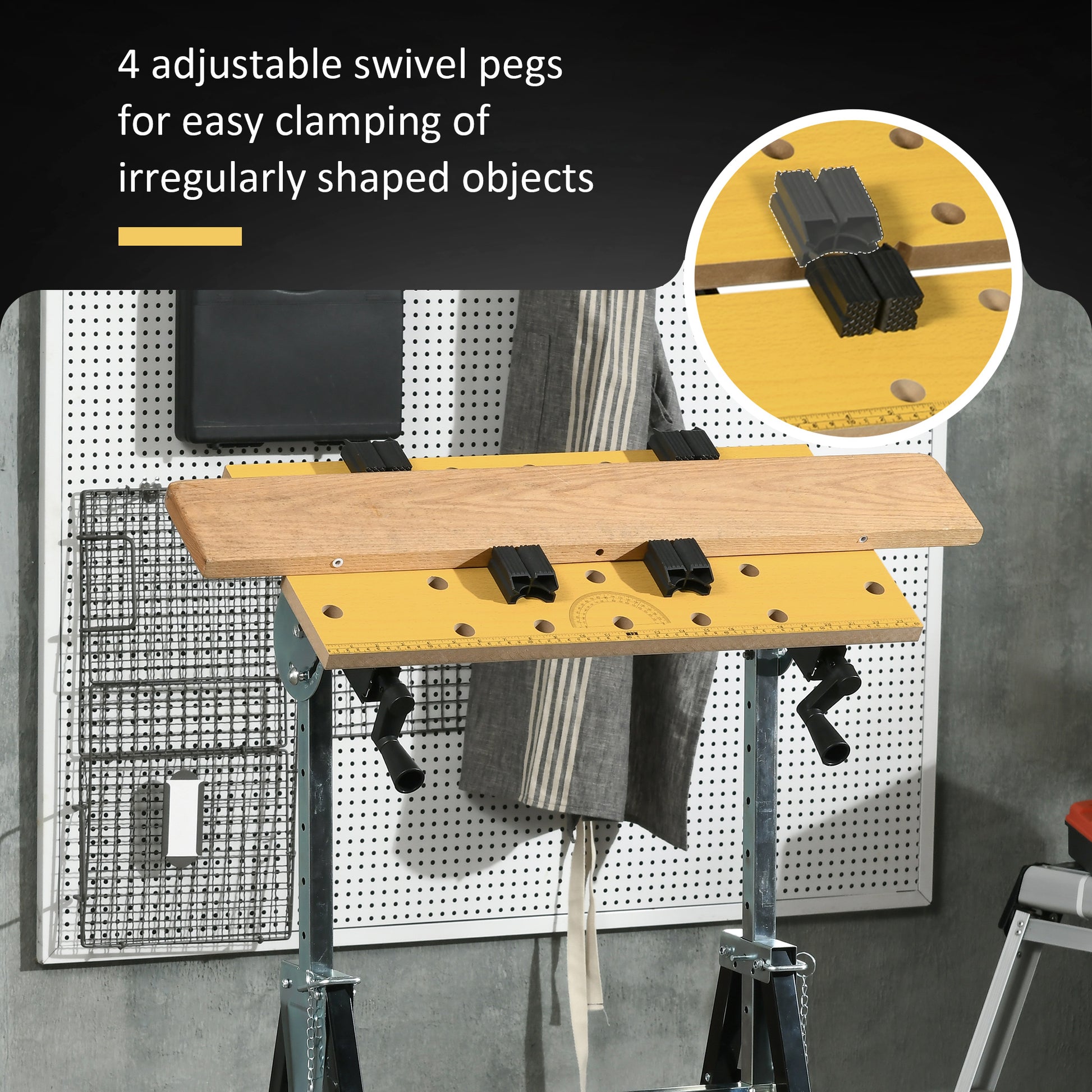 Homcom Work Bench Tool Stand With Adjustable Height And Angle, Carpenter Saw Table With 4 Clamps, Steel Frame, 220Lbs Capacity Natural Wood Mdf Iron