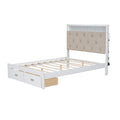 Wood Full Size Platform Bed With Upholstered Headboard And Led And 2 Drawers, Antique White Box Spring Not Required Full Antique White Wood Bed Frame Solid Wood Mdf