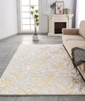 Luxury Machine Washable White Abstract Gold Gilded Chinchilla Faux Fur Area Rug White Gold Polyester