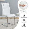Table And Chair Set. Large Modern Rectangular Table With White Textured Top And Silver Metal Legs. Soft And Comfortable Pu Seats, Faux Leather Upholstered Seats And Sturdy Metal Legs. White Mdf Metal