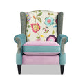 Anya Boho Chic Wingback Accent Arm Chair, Floral & Leopard, Arctic Blue & Lavender Purple Velvet Purple Multi Foam Fabric