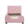 Twin Size Upholstered Platform Bed With Guardrail, Pink Box Spring Not Required Twin Pink Wood Faux Leather Upholstered