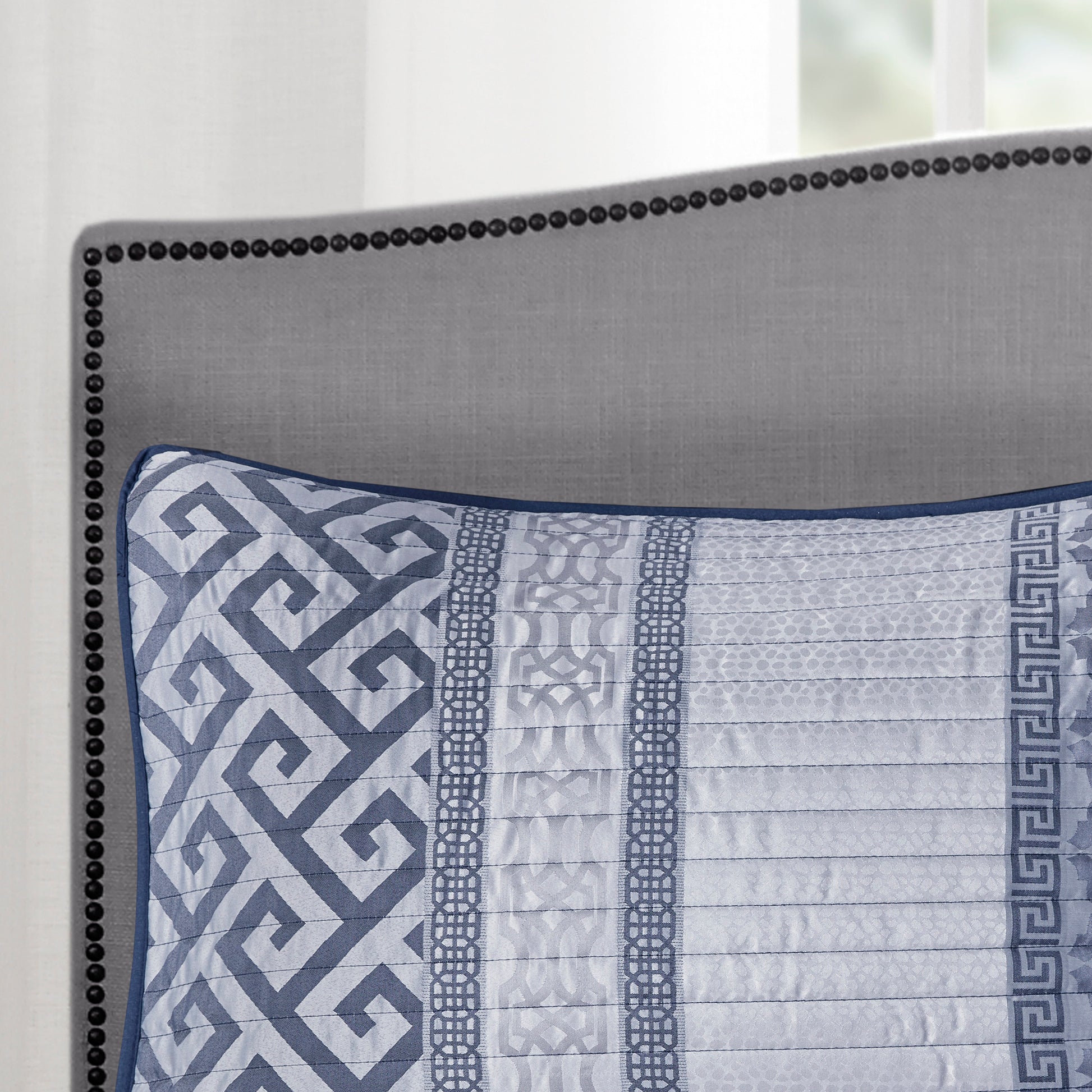 4 Piece Jacquard Quilt Set With Throw Pillow Navy Full Queen Full Navy Polyester