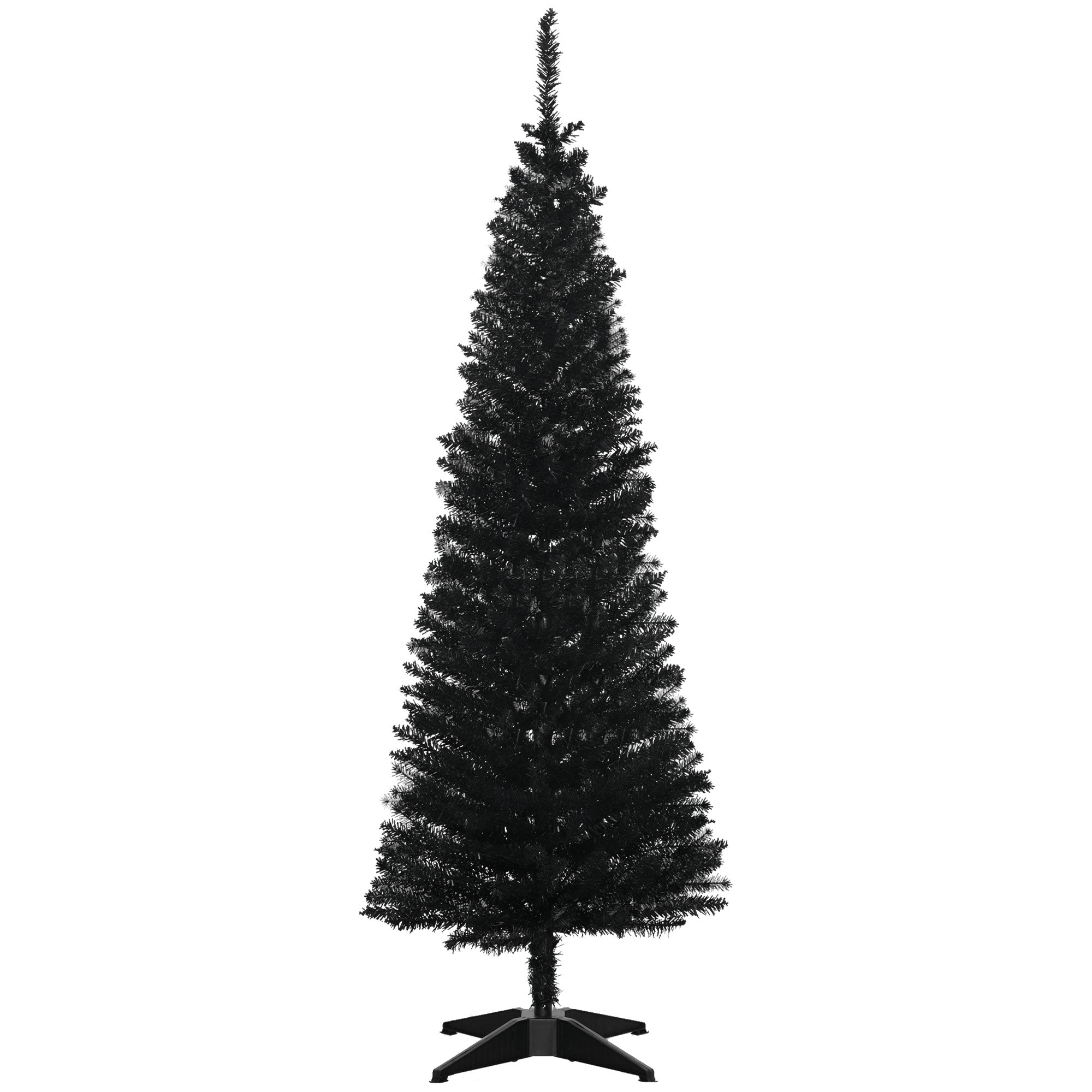 Homcom 5' Artificial Pencil Christmas Tree, Slim Xmas Tree With 294 Realistic Branch Tips And Plastic Stand, Black Black Plastic