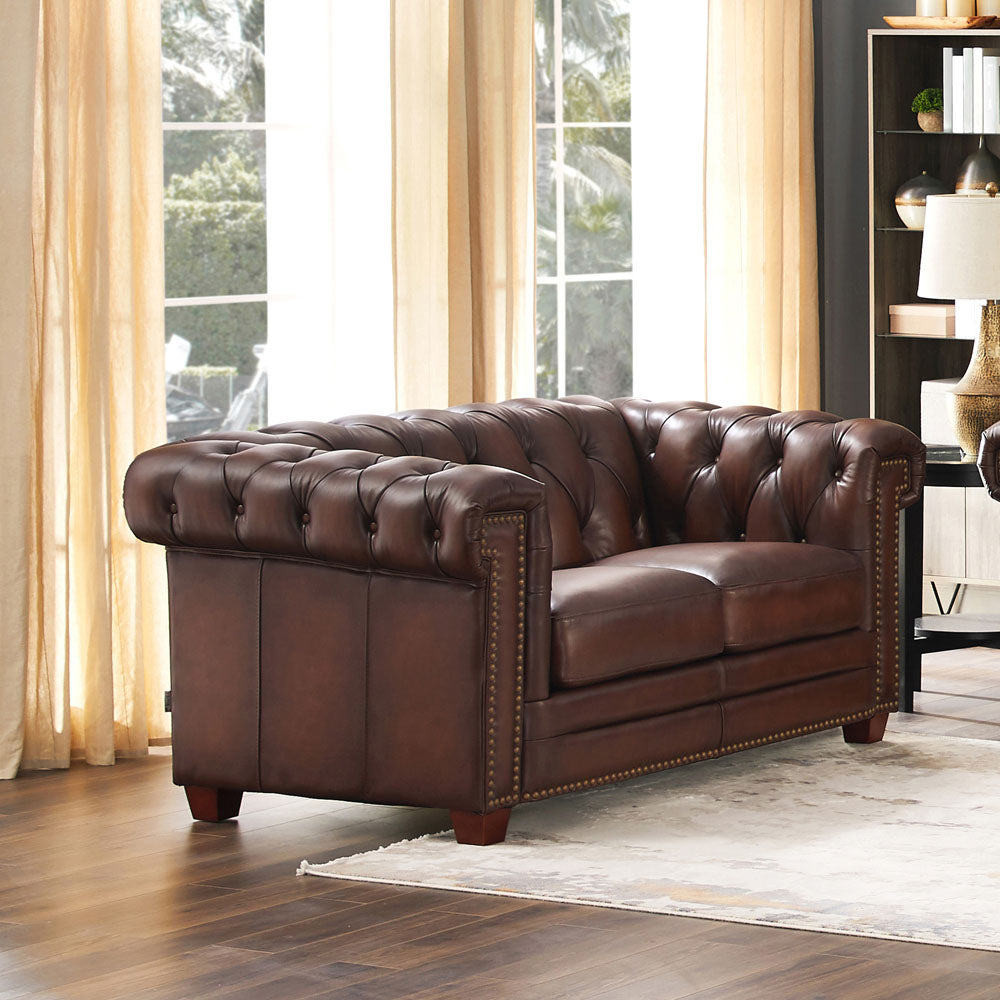 Stanwood Leather Loveseat Caramel Down Filling Genuine Leather