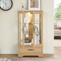 Glass Cabinet Lighted Glass Cabinet Curio Display Cabinet With Adjustable Glass Shelves 2 Doors And 1 Drawer Cabinet Bulb Included Oak Oak Mdf Glass