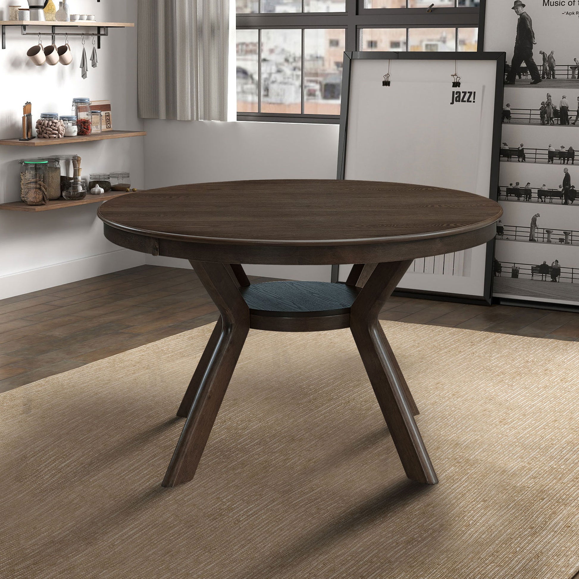 47.24''Round Rubber Wood Dining Table For 4 6 With Wooden Trestle Pedestal Base,Modern Kitchen Wooden Table Dinner Table For Dining Room, Living Room,Brown 1 Table Brown Solid Wood Mdf