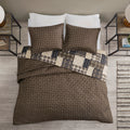 3 Piece Reversible Printed Quilt Set Black Brown King Cal King Black Brown Microfiber
