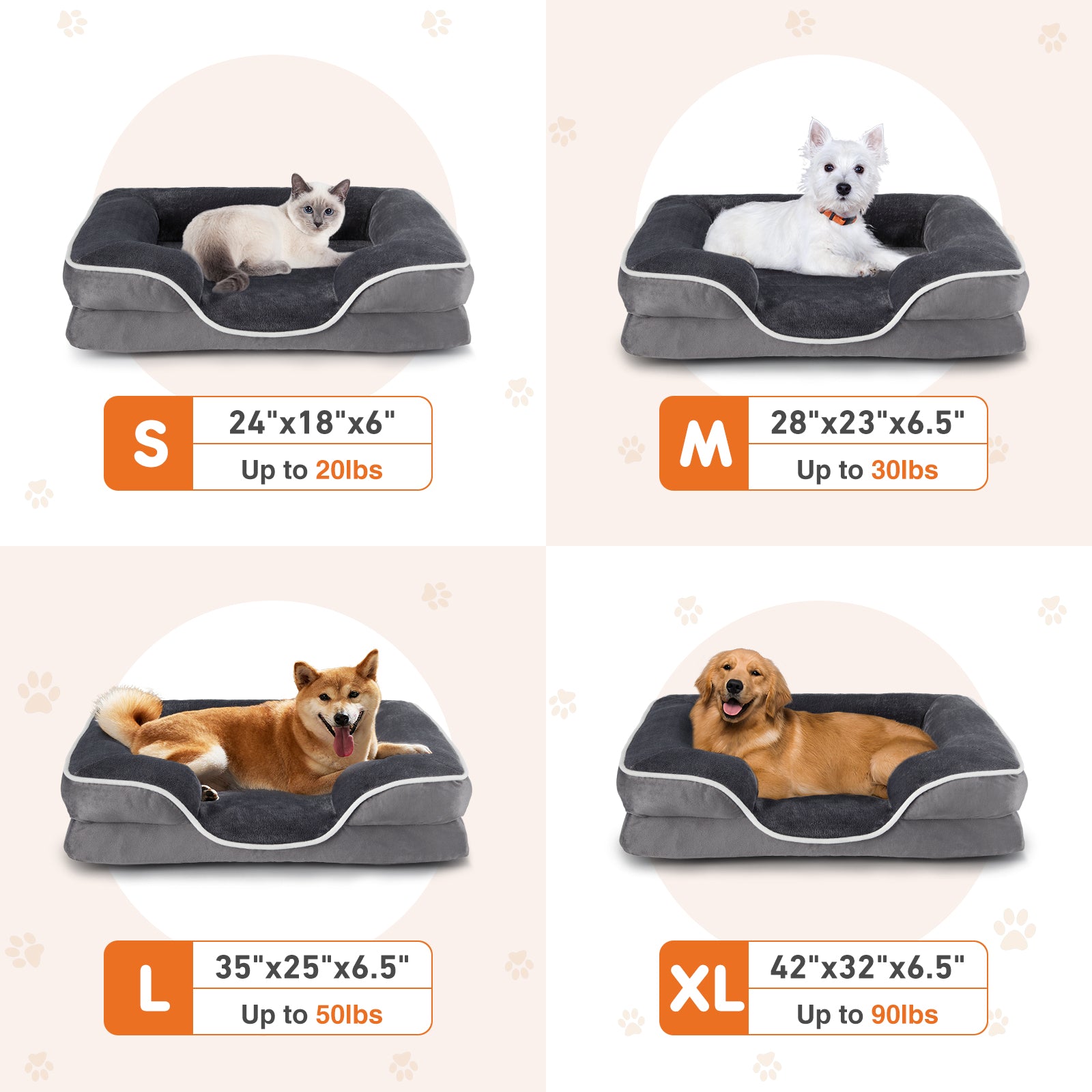 Memory Foam Pet Bed For Small Dogs & Cats With Washable Removable Cover Non Slip Base Waterproof Liner Egg Crate Foam For Improved Sleep, Grey,Extra Large Grey Fabric