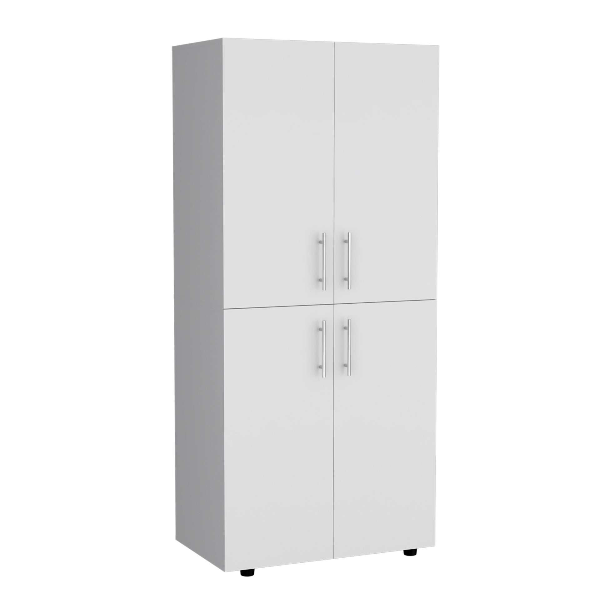 Hazel 70" High Four Door Armoire Wardrove Closet Cabinet, Six Shelves And Two Hanging Rods, Bedroom Clothes Storage Cabinet Organizer White White Bedroom Modern Particle Board