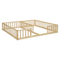 Double Twin Floor Bed With Fence, Guardrails, Without Door, Natural Twin Natural American Design Pine