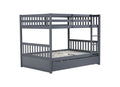 Full Over Full Rubber Wood Bunk Bed With Trundle, Ladder And Guardrails, Convertible To 2 Full Size Beds, With Twin Size Trundle ,Dark Grey Full Dark Grey Bedroom American Design Bed Frame Rubber