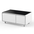 Modern Smart Coffee Table With Built In Fridge, Bluetooth Speaker, Wireless Charging, Touch Control Panel, Usb Ports, Outlet Protection, Atmosphere Light, Black Black White Built In Outlets Or Usb Primary Living Space Freestanding Rectangular Drawers
