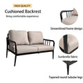 5Pc Outdoor Aluminum Patio Furniture,Modern Chat Sofa Conversation Set,Removable Sunbrella Cast Silver Fabric Cushions And Table With White Carrara Marble Look Sintered Stone Top,Ember Black Yes Deep Seating Ember Black Rust Resistant Frame Fade