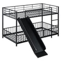 Twin Over Twin Size Metal Bunk Bed With Slide And Guardrails, Black Twin Black Metal