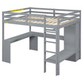 Full Size Loft Bed With L Shaped Desk, Wardrobe And Storage Shelves, Grey Box Spring Not Required Full Grey Wood Bedroom Solid Wood Mdf