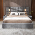 Upholstered Queen Bed,With Reading Lamp And Usb Port, Wide Headboard,Without Bedside Tables And Mattress, Velvet, Grey Queen Grey Wood Foam,Upholstered,Velvet