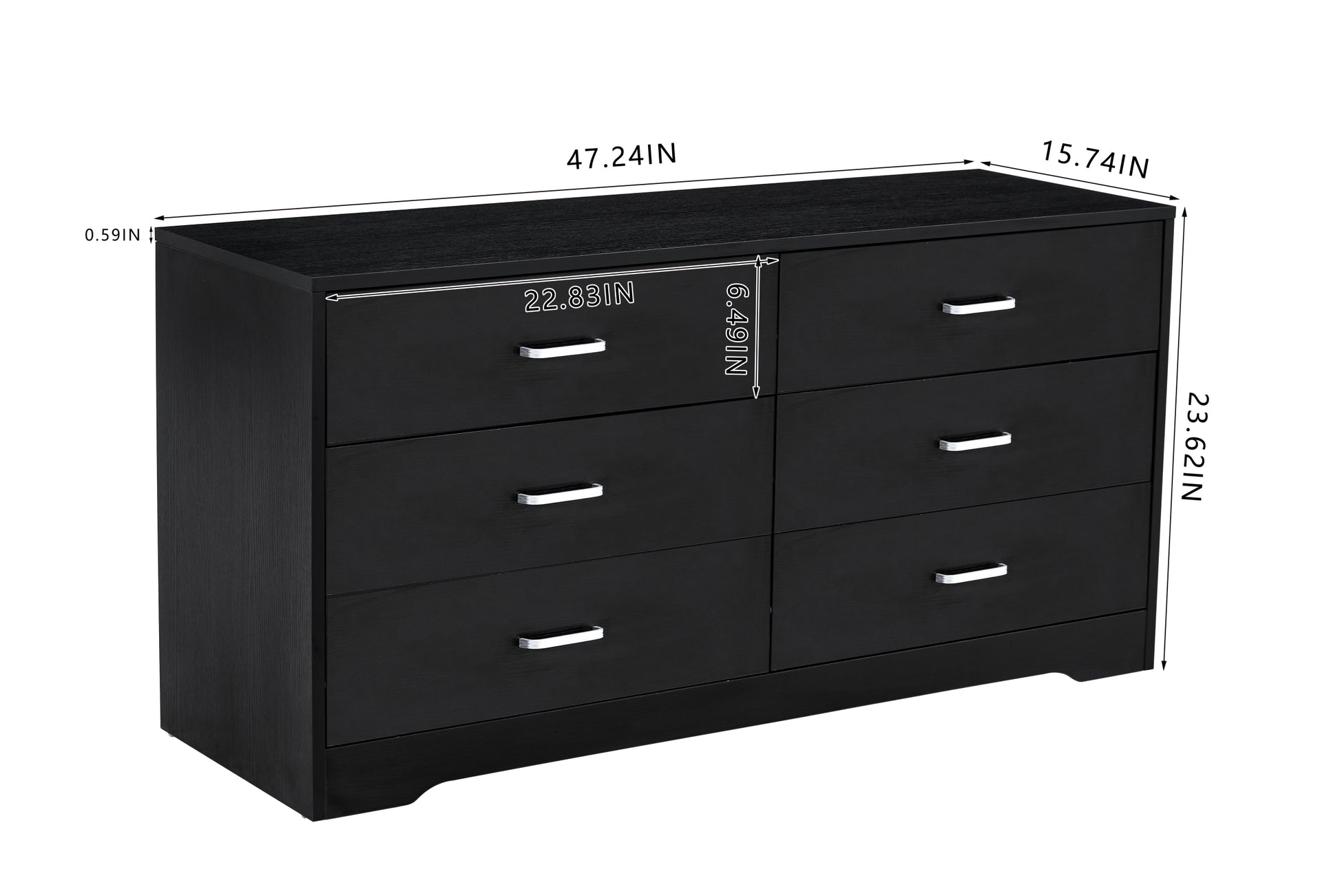 Wood Mdf Boards, 6 Drawers Dresser, Black Black Mdf