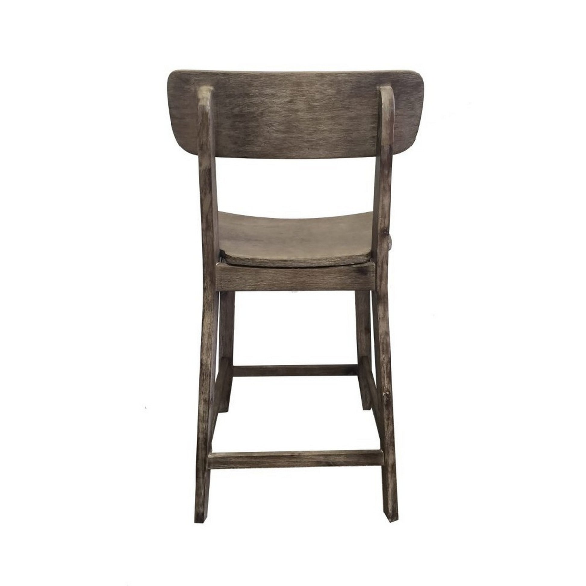 Curved Seat Wooden Frame Counter Stool With Cut Out Backrest, Gray Gray Solid Wood