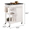 Black And White Kitchen Cart With 1 Cabinet White Black Dining Room Transitional Rectangular Kitchen Carts Rubberwood Wood