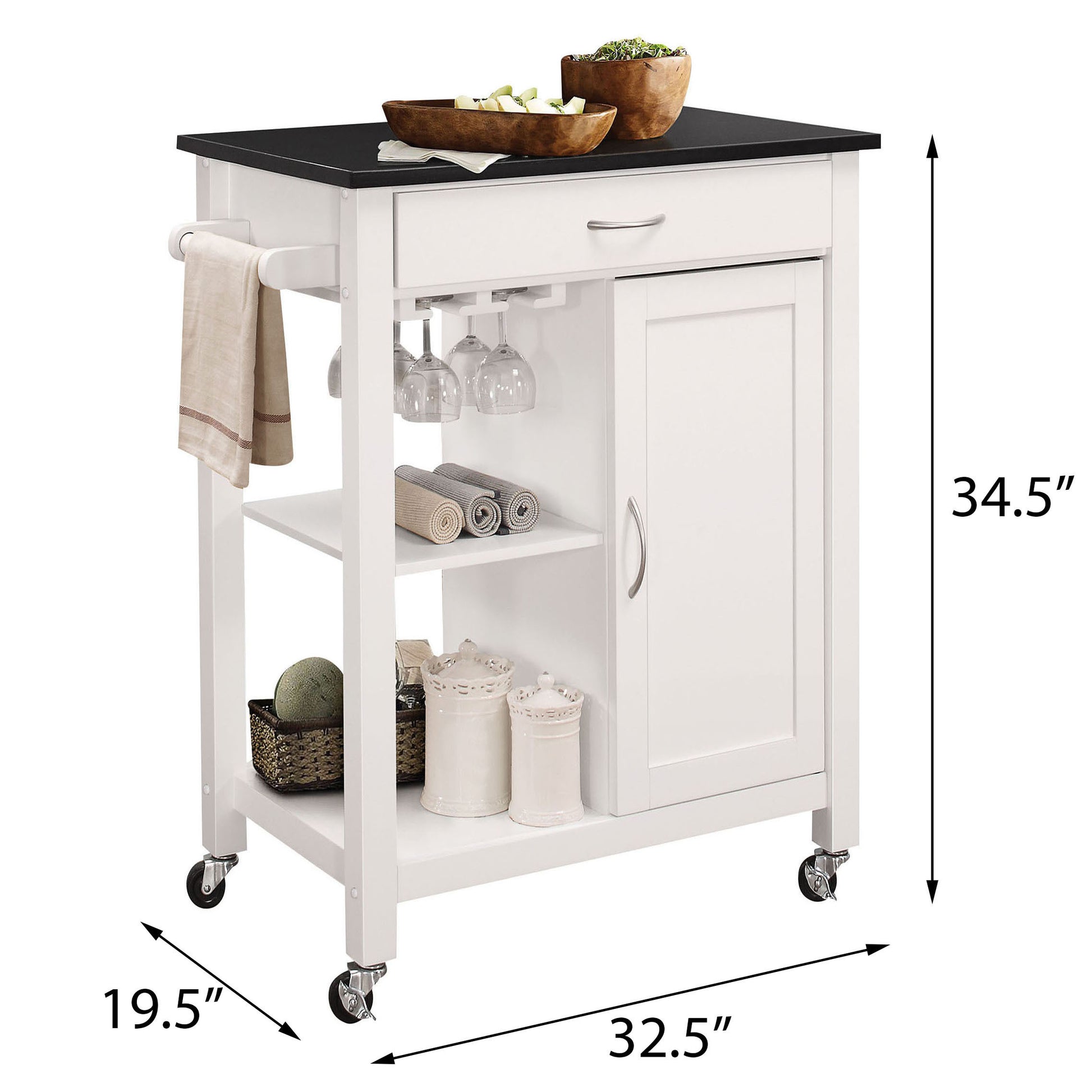 Black And White Kitchen Cart With 1 Cabinet White Black Dining Room Transitional Rectangular Kitchen Carts Rubberwood Wood