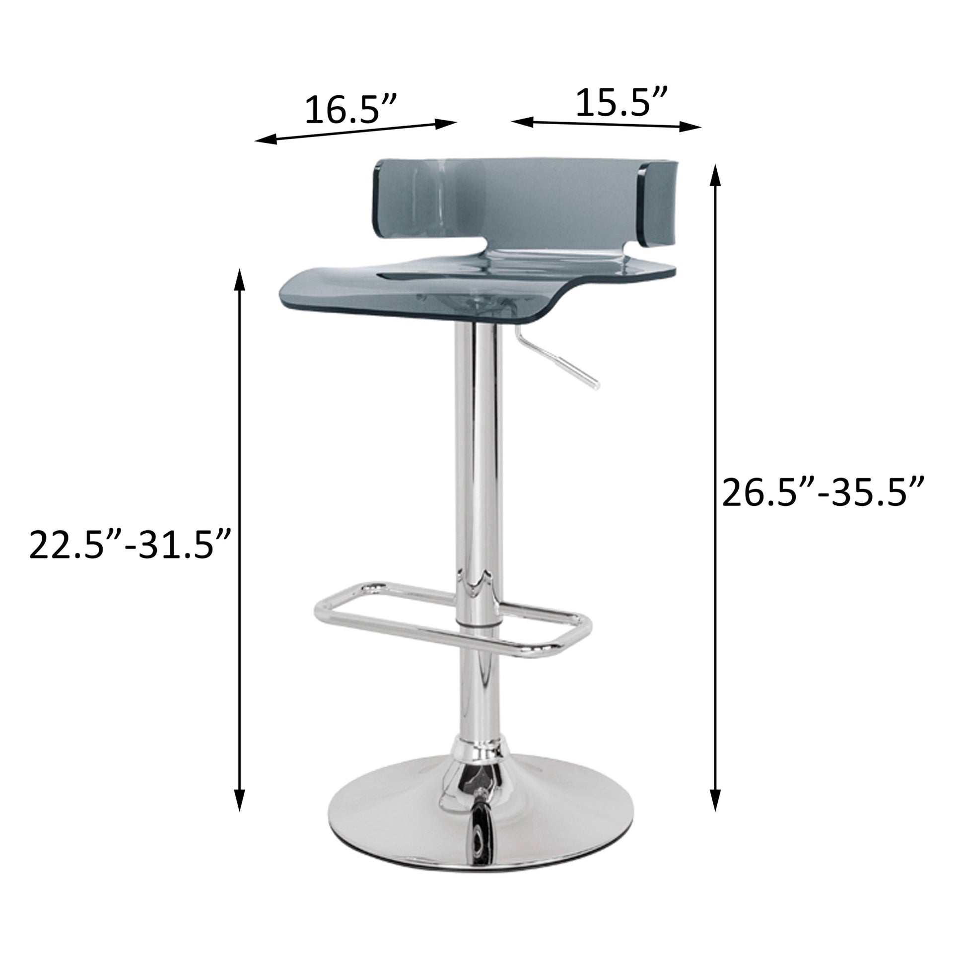 Grey And Chrome Adjustable Swivel Stool Grey Silver Bar Stools & Counter Stools Bedroom Rectangular Grey Modern Swivel Plastic Metal