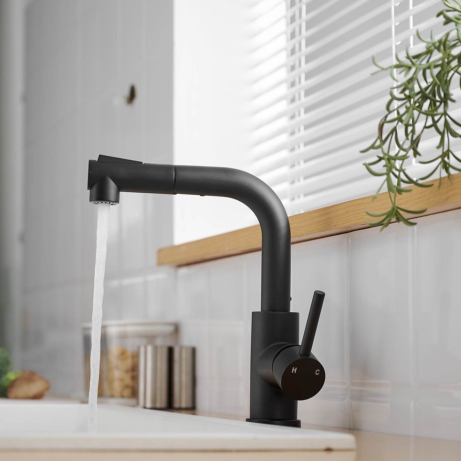 Sink Faucet, Black Kitchen Faucets With Pull Out Sprayer, Bathroom Sink Faucets Mini Bar Prep Faucet Black Kitchen Classic,Contemporary,Modern Ceramic Stainless Steel