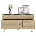 Augusta Double Dresser, Superior Top, Hairpin Legs, Four Drawers Light Oak Light Oak Bedroom Modern Particle Board