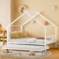 Full Size Metal House Bed With Twin Size Trundle, White Full White Metal