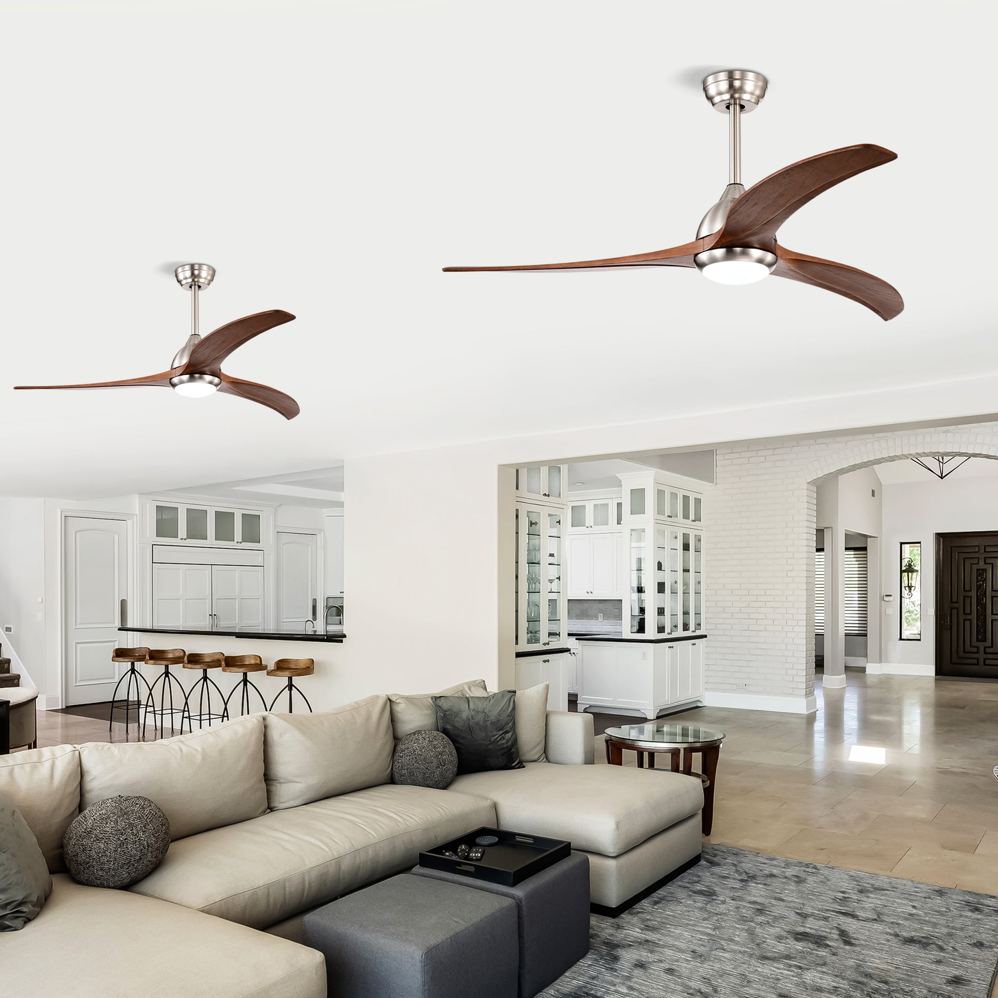 Same Sku W1592P176970 52" Solid Wood Blades Ceiling Fan With Light With Remote Control, Noiseless Reversible Motor, 6 Speed ,3 Colorfor Patio Living Room, Bedroom, Indoor. Stain Nickel Walnut Nickel