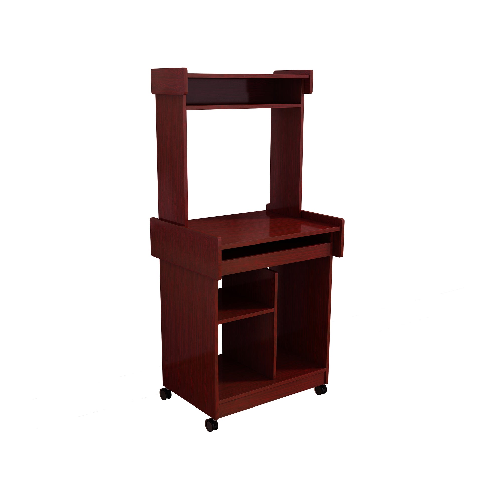 Microwave Cart Coffee Station Computer Cart On Locking Castors Hutch Gliding Shelf Mahogany Color Mahogany Particle Board Mdf