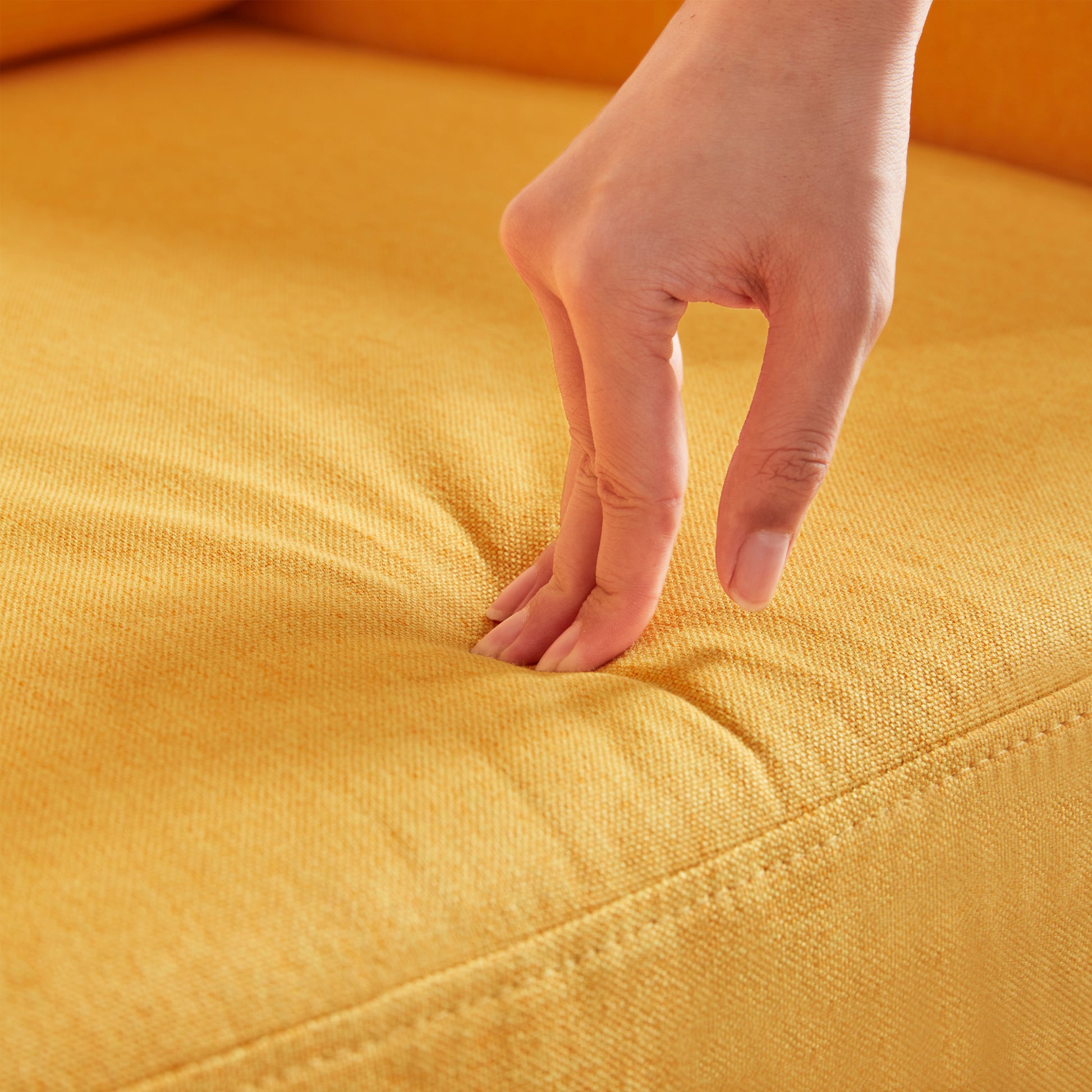 Linen Fabric Accent Chair, Mid Century Modern Armchair For Living Room, Bedroom Button Tufted Upholstered Comfy Reading Accent Chairs Sofa Yellow Yellow Solid Wood