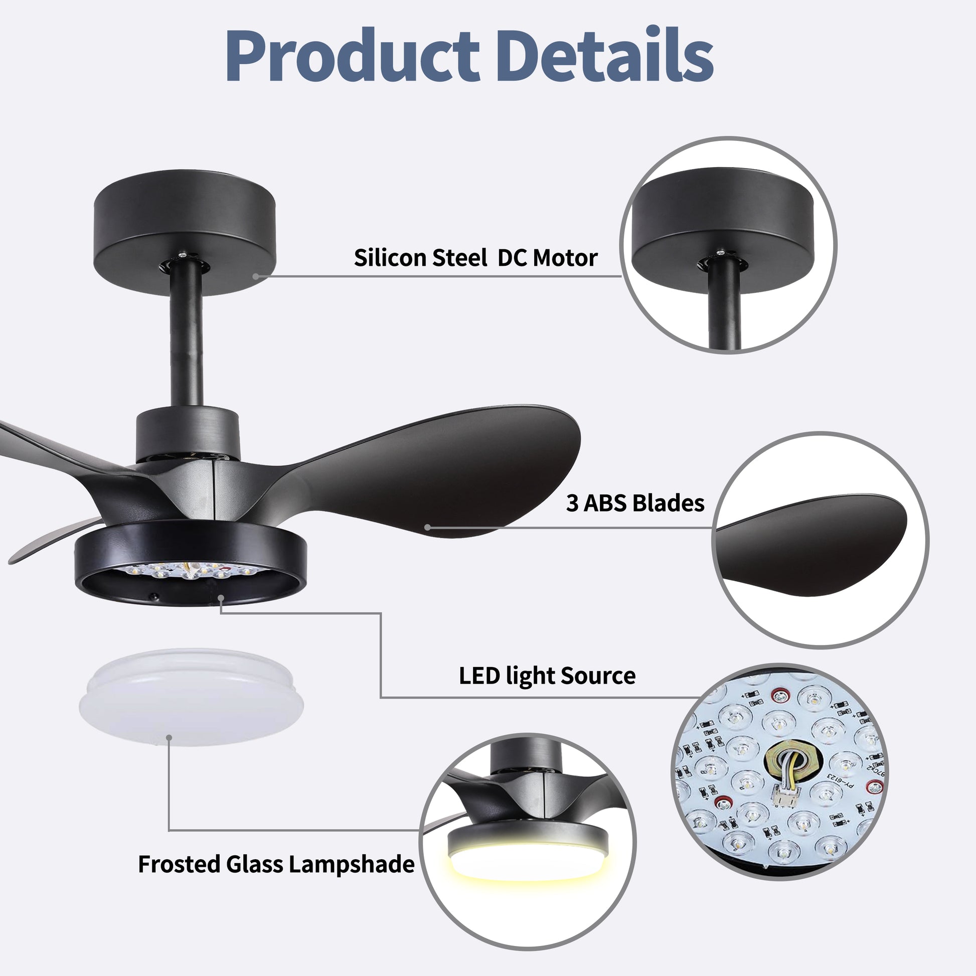 24" Small Ceiling Fan With Light Remote Control ,Modern Low Profile Black Ceiling Fan, 6 Speeds Quiet Reversible Dc Motor For Bedroom,Kitchen Black,Brown Black Classic Abs Steel Q235