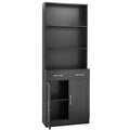 Bathroom Storage Cabinet, Cabinet With Two Doors And Drawers, Adjustable Shelf, Three Layer Open Shelf, Mdf Board, Black Black Mdf