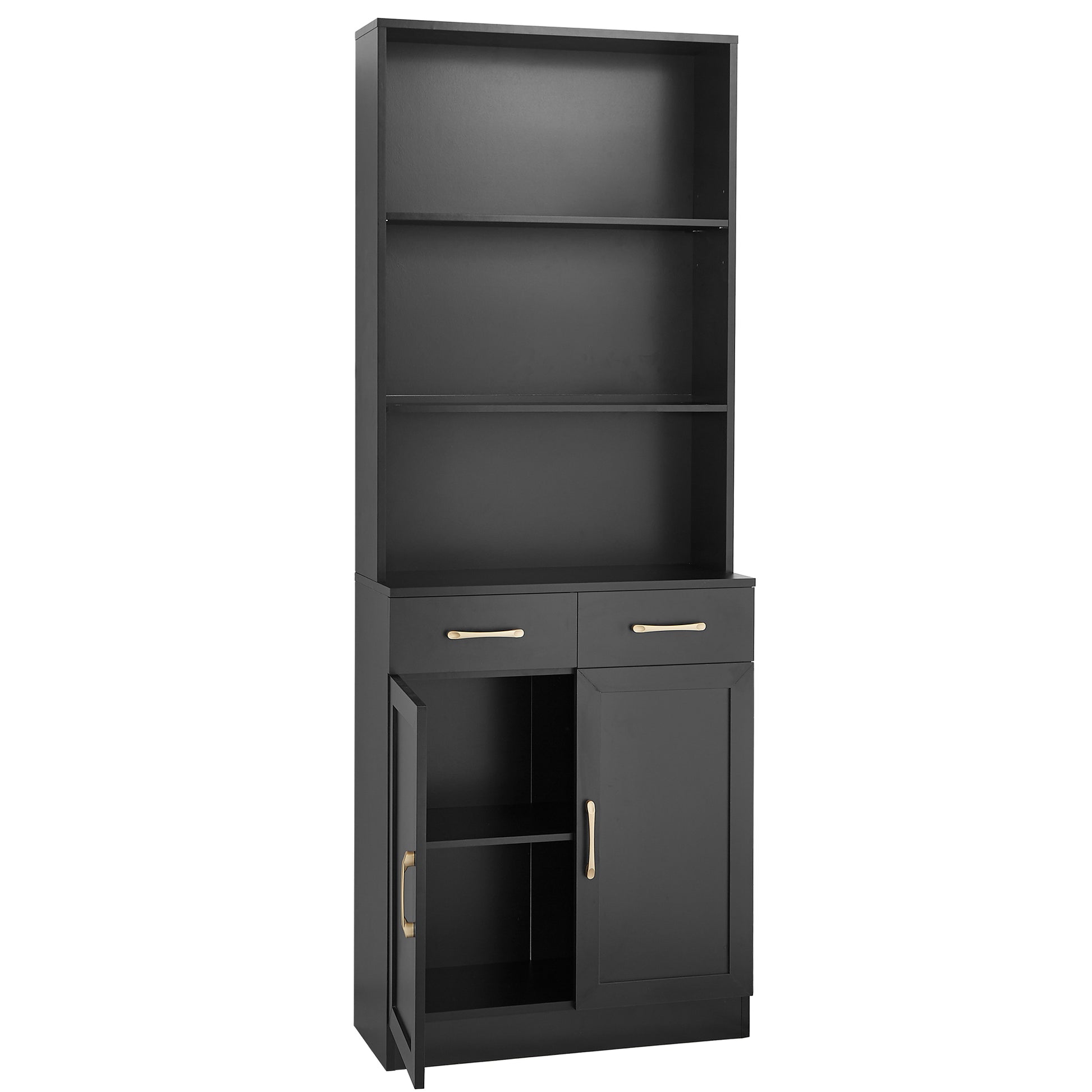 Bathroom Storage Cabinet, Cabinet With Two Doors And Drawers, Adjustable Shelf, Three Layer Open Shelf, Mdf Board, Black Black Mdf