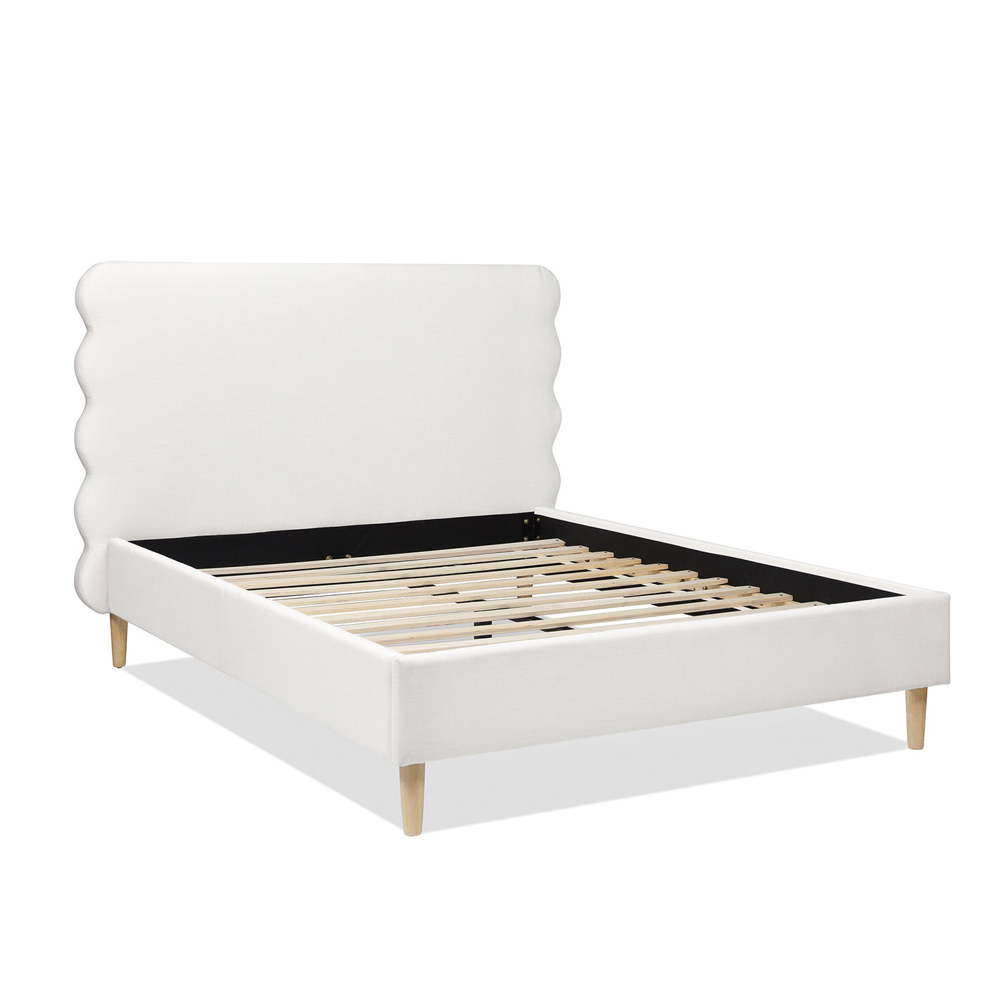 Stockholm Modern Wavy Headboard Platform Bed, Queen, Antique White Polyester Box Spring Not Required Queen Antique White Wood Foam Polyester Polyester