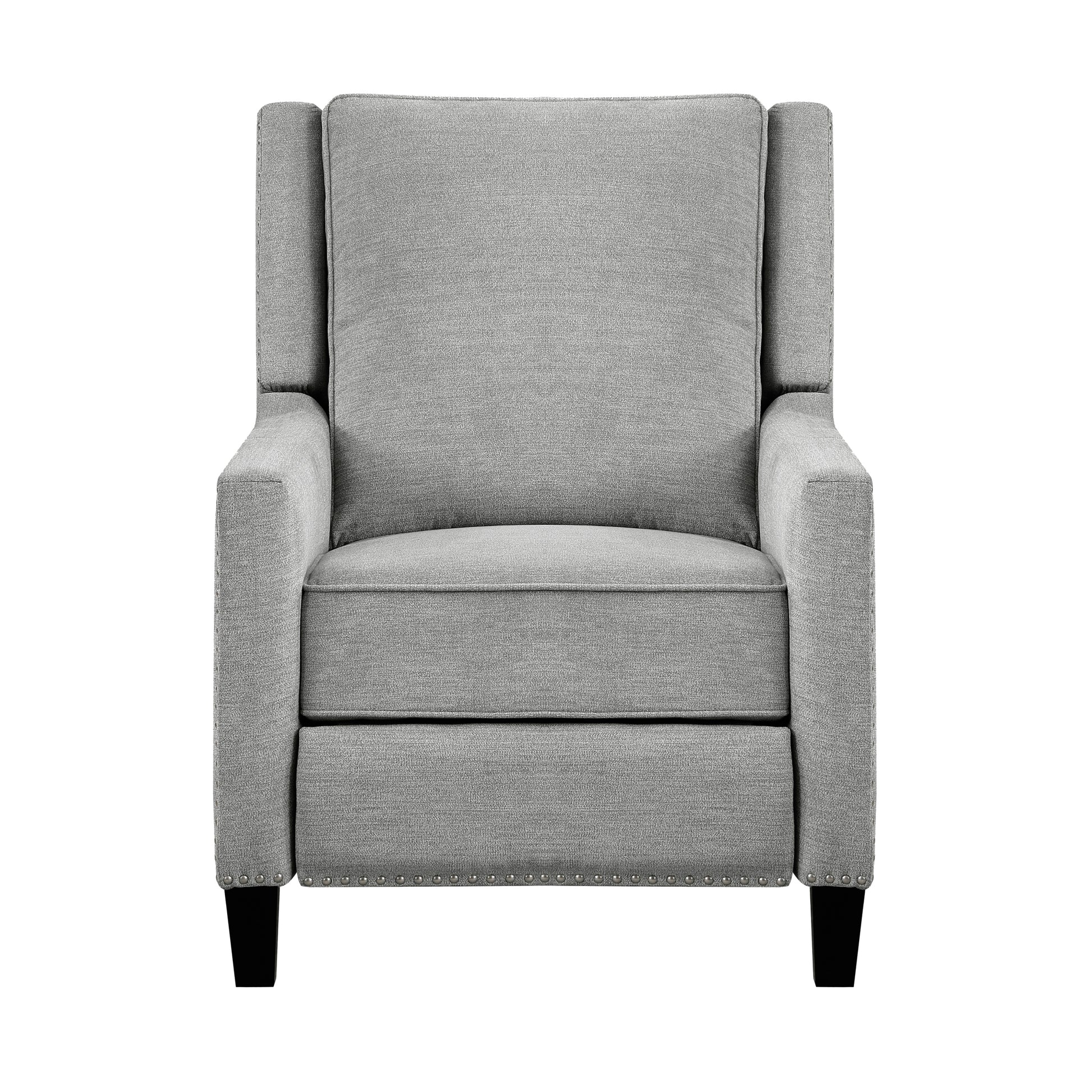 Modern Home Furniture Reclining Chair 1Pc Gray Textured Fabric Upholstered Trim Solid Wood Frame Self Reclining Motion Chair Gray Polyester Wood Modern Solid Wood