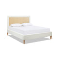 Haley Upholstered Cane Back Platform Bed, Queen, Antique White Polyester Box Spring Not Required Queen Antique White Wood Foam Polyester Polyester