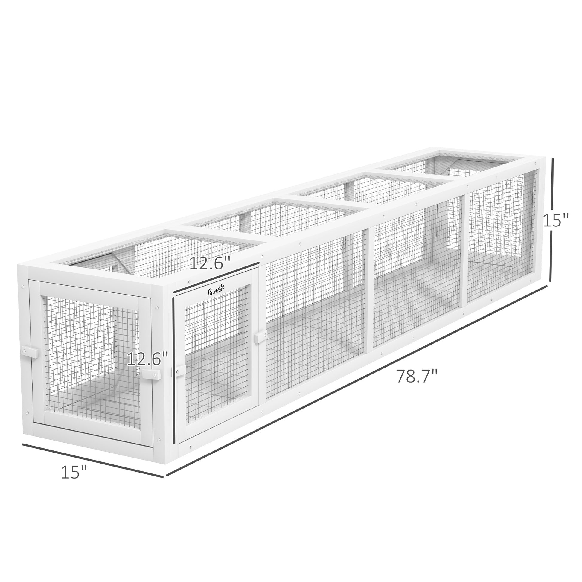 Pawhut Outdoor Cat Tunnel With Extendable Design, 79" L Wooden Cat Run With Weather Protection, Connecting Inside And Outside, For Deck Patios, Balconies, White White Black Wood