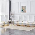 Luxury Simple Arch Chair Set Of 6 White Pu Material High Resilience Dining Chair With Arched Metal Gold Leg. White Gold Metal,Pu