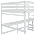 Full Loft Bed With Built In Desk, Ladder Platform, Ladders, Guardrails,White Full White Bedroom American Design Pine