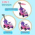 Qaba Push Car For Kids 1 3 Years, 3 In 1 Ride On Sliding Car, Foot To Floor Baby Push Car With Removable Handle, Music, Horn, Canopy, Safety Guardrail For Boys And Girls, Pink Pink Plastic