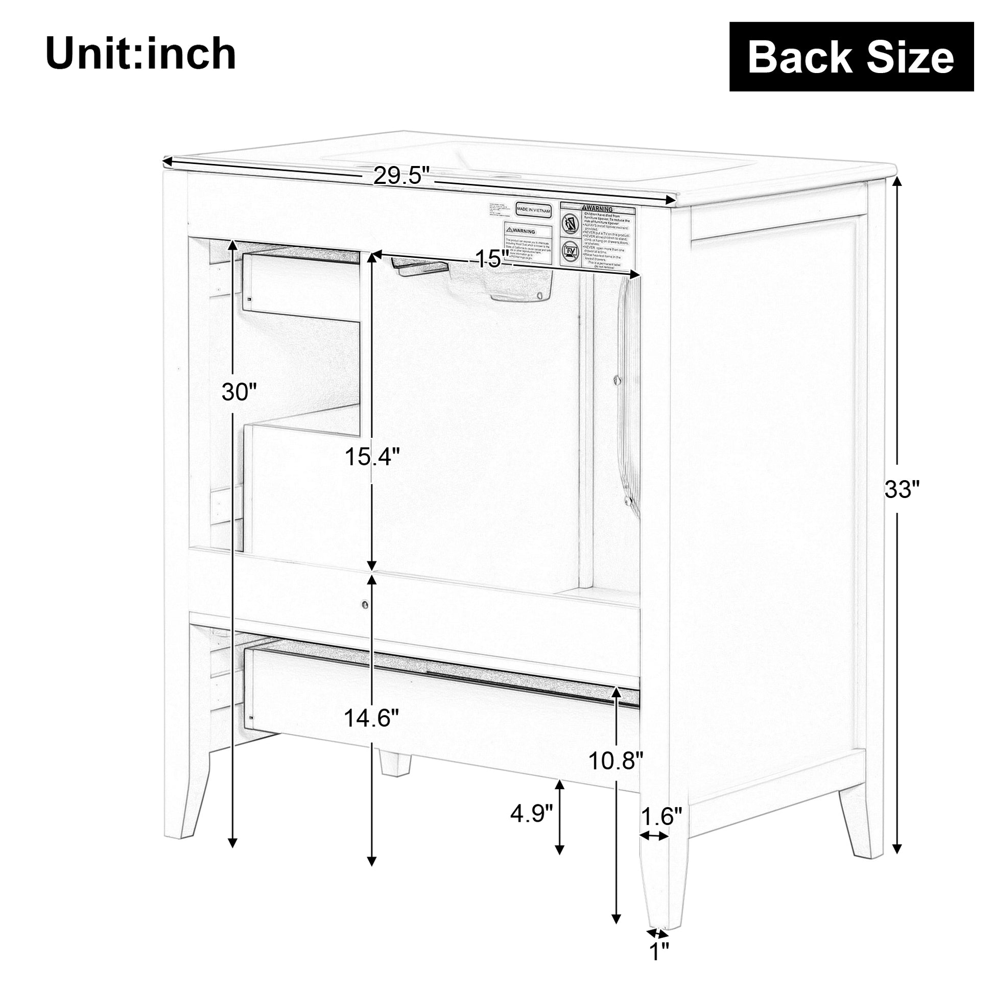 30" Bathroom Vanity With Sink, Bathroom Vanity Cabinet With Three Drawers And Door, Solid Wood And Mdf, Black Black Solid Wood Mdf