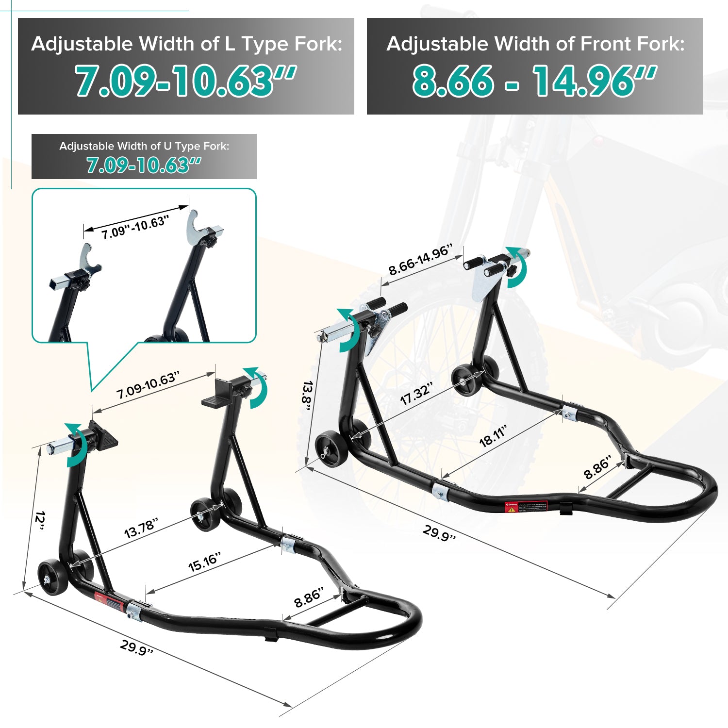 Motorcycle Stand 850Lb Sport Bike Front & Rear Wheel Lift Swingarm Paddock Stands Black,U L Black Steel