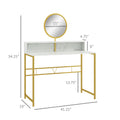 Homcom Modern Vanity Makeup Desk With Mirror, Dressing Table With Open Storage, Faux Marble Finish And Steel Frame For Bedroom, White And Gold White Steel