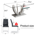 Table And Chair Set, Large Modern Rectangular Glass Table, Can Accommodate 6 8 People, Equipped With A 0.39 Inch Tempered Glass Tabletop And Large Mdf Table Legs, Comfortable And Soft Chairs. Transparent Mdf Glass