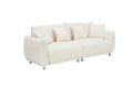 The 86.6 Inch Teddy Wool Beige Sofa With Four Throw Pillows And Hardware Feet Can Sit Comfortably In An Apartment Bedroom Without Taking Up Space Beige Fabric 2 Seat
